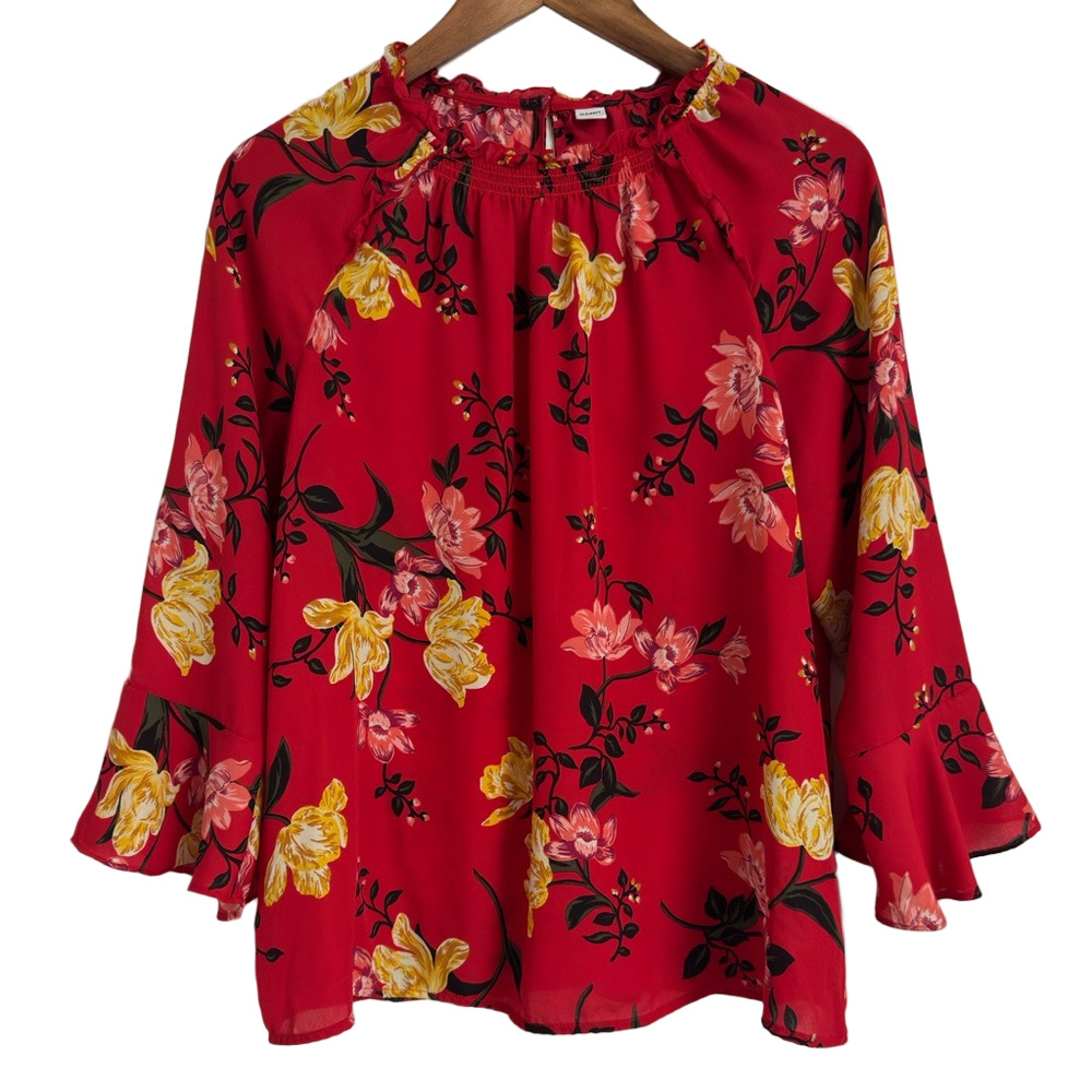 Vintage Old Navy Red Floral Blouse Women’s Large
